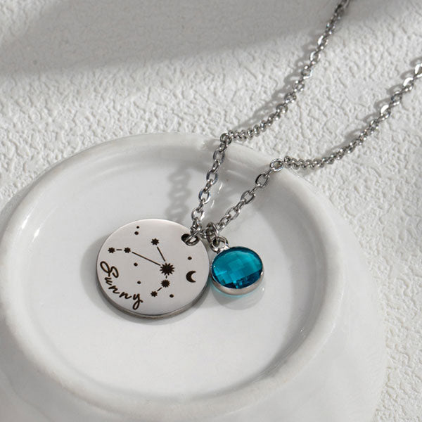 Custom Zodiac Sign Birthstone And Name Necklace