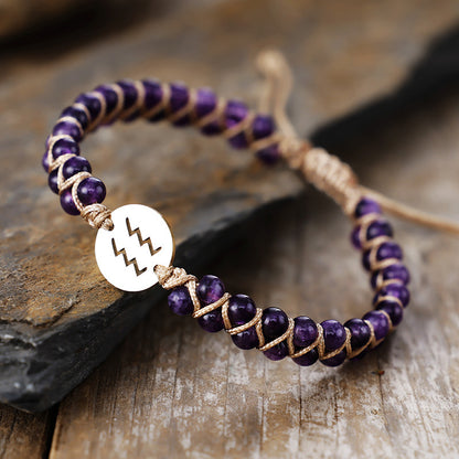 Handmade Natural Stone Zodiac Sign Adjustable String Bracelet