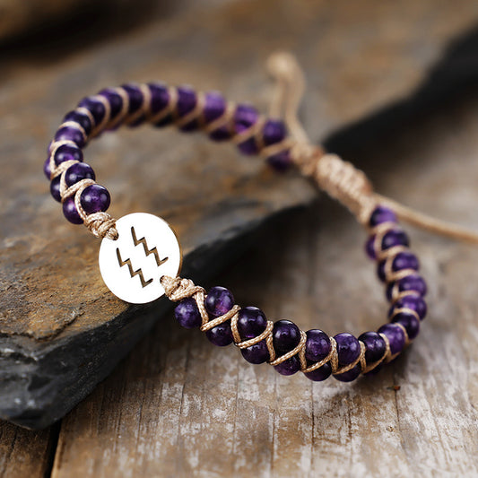 Handmade Natural Stone Zodiac Sign Adjustable String Bracelet