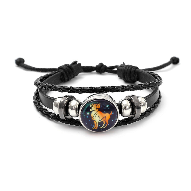 Zodiac Sign Leather Bracelet Adjustable