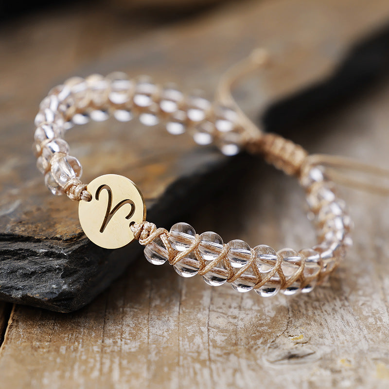 Handmade Natural Stone Zodiac Sign Adjustable String Bracelet