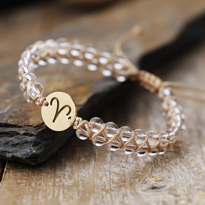 Handmade Natural Stone Zodiac Sign Adjustable String Bracelet