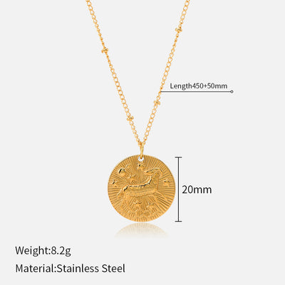 Fashion Zodiac Sign Round Pendant Necklace