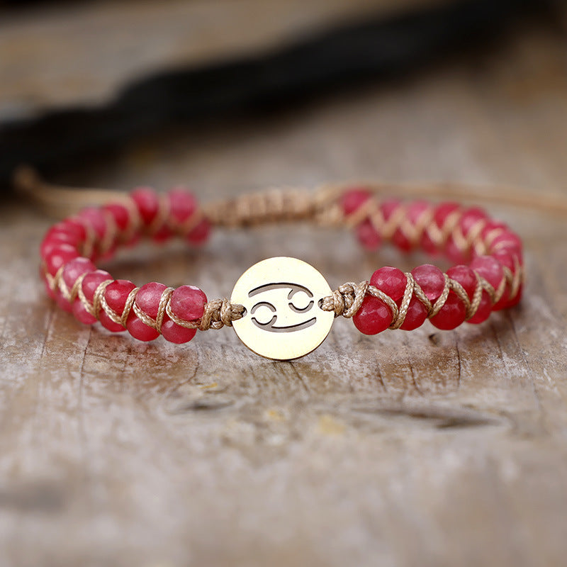 Handmade Natural Stone Zodiac Sign Adjustable String Bracelet