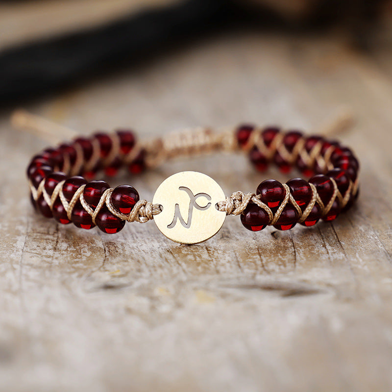 Handmade Natural Stone Zodiac Sign Adjustable String Bracelet