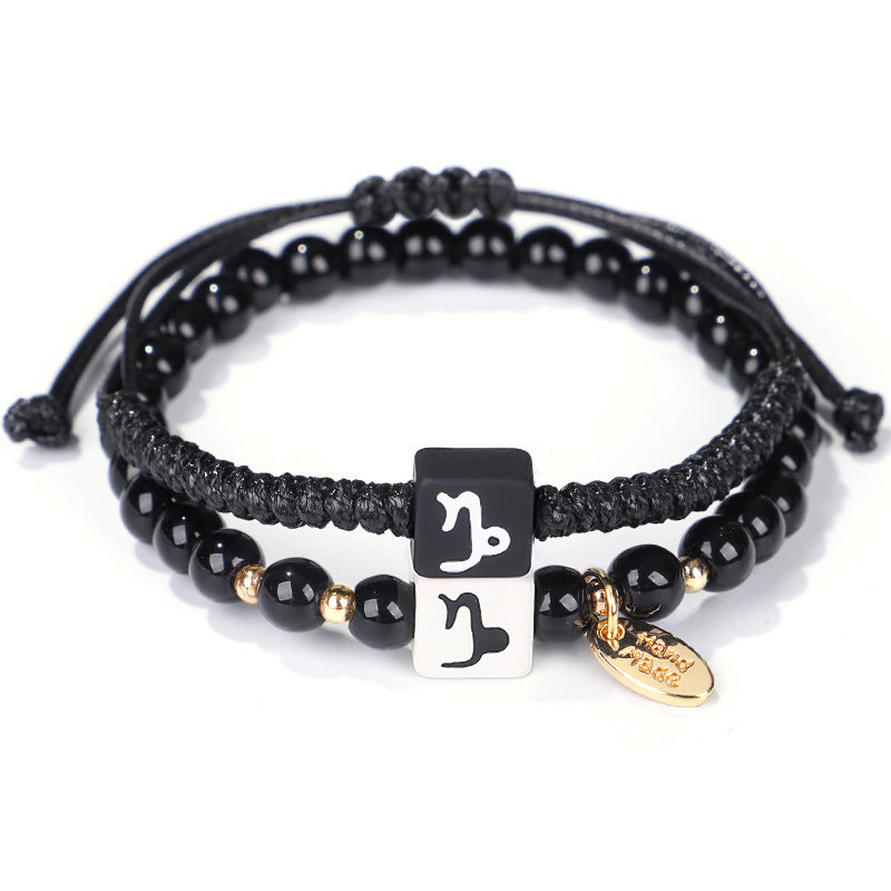 Fashion Natural Stone Zodiac Sign Two Pieces Bracelets For Men And Women
