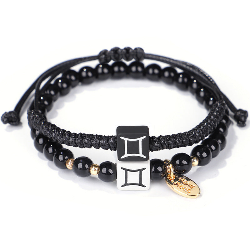 Fashion Natural Stone Zodiac Sign Two Pieces Bracelets For Men And Women