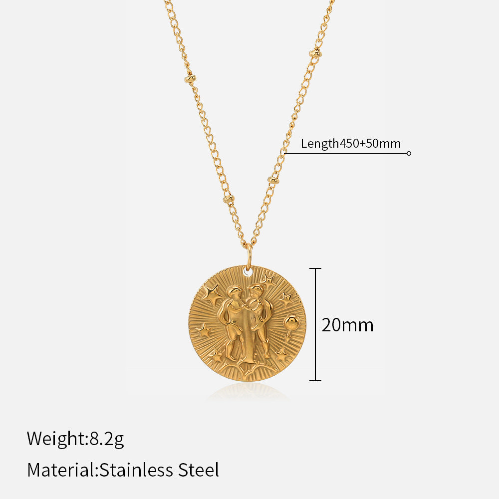 Fashion Zodiac Sign Round Pendant Necklace