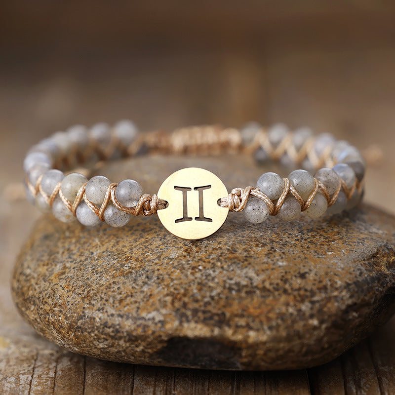 Handmade Natural Stone Zodiac Sign Adjustable String Bracelet
