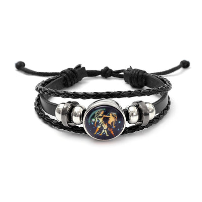 Zodiac Sign Leather Bracelet Adjustable