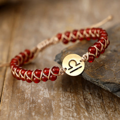 Handmade Natural Stone Zodiac Sign Adjustable String Bracelet
