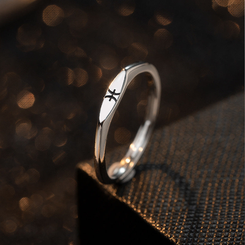 Fashion Zodiac Sign 925 Sterling  Silver Adjustable Ring