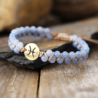 Handmade Natural Stone Zodiac Sign Adjustable String Bracelet
