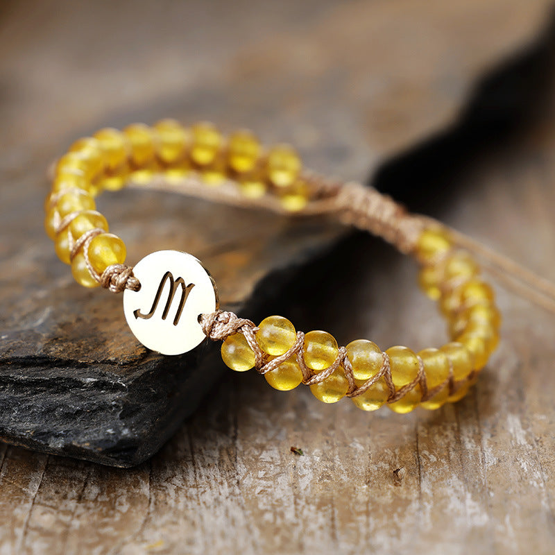 Handmade Natural Stone Zodiac Sign Adjustable String Bracelet
