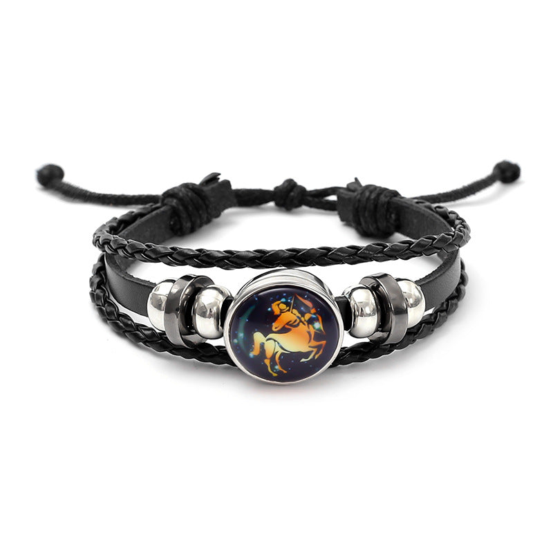 Zodiac Sign Leather Bracelet Adjustable