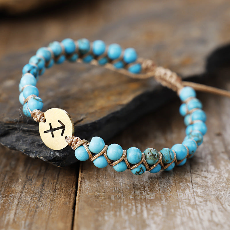 Handmade Natural Stone Zodiac Sign Adjustable String Bracelet