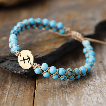 Handmade Natural Stone Zodiac Sign Adjustable String Bracelet