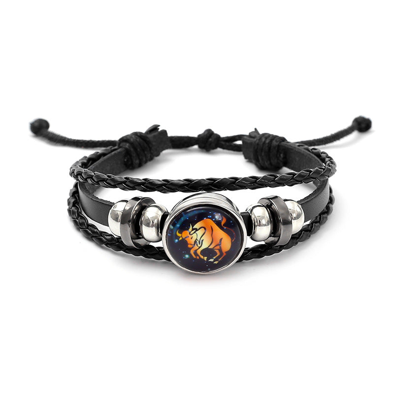 Zodiac Sign Leather Bracelet Adjustable