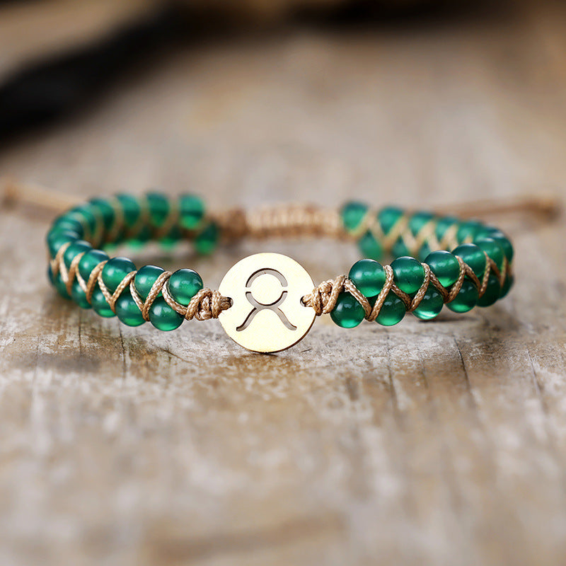 Handmade Natural Stone Zodiac Sign Adjustable String Bracelet