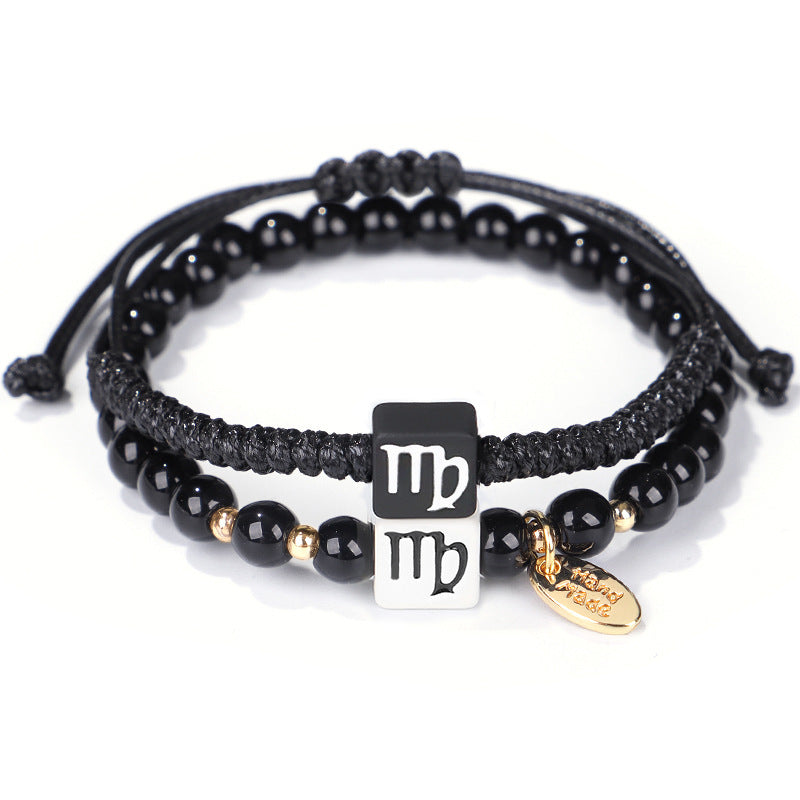 Fashion Natural Stone Zodiac Sign Two Pieces Bracelets For Men And Women