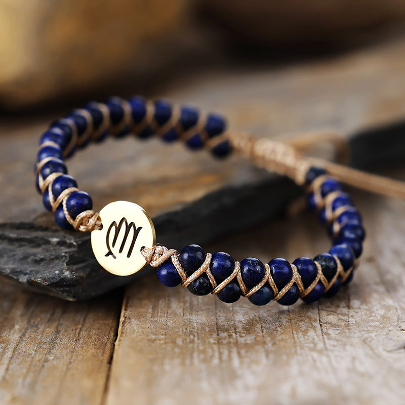 Handmade Natural Stone Zodiac Sign Adjustable String Bracelet