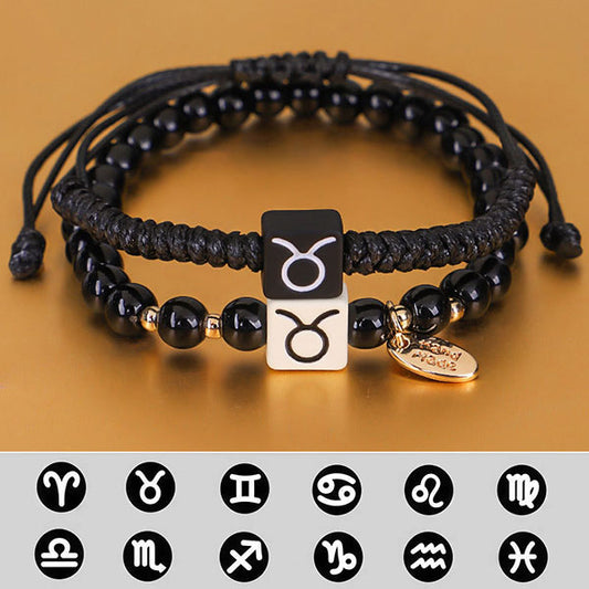 Fashion Natural Stone Zodiac Sign Two Pieces Bracelets For Men And Women