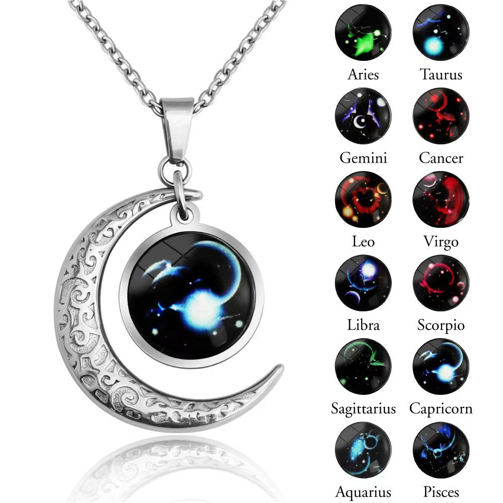 Fashion Zodiac Sign Long Chain Luminous Necklace