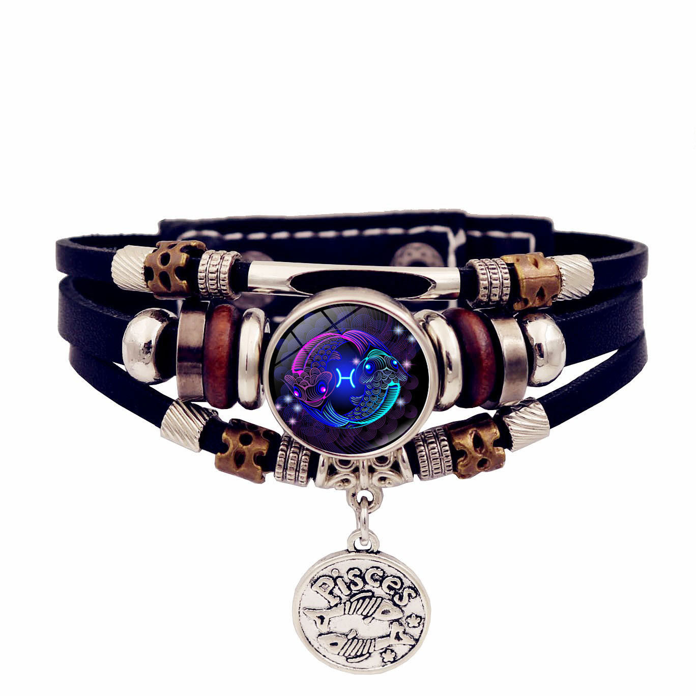 Zodiac Sign Leaher Blue Bracelet With Pendant