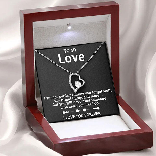 Gorgeous 925 Sterling Silver Heart Necklace With Wooden Led Light Box