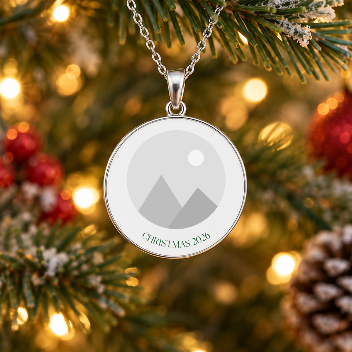 Personalized Christmas Photo Circle Pendant Necklace