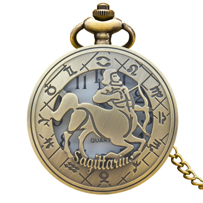 Retro Zodiac Sign Necklace Pendant Pocket Watch