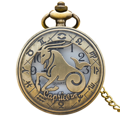 Retro Zodiac Sign Necklace Pendant Pocket Watch