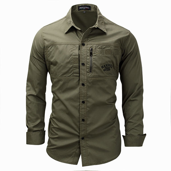 Front Zipper Solid Color Men's Shirt