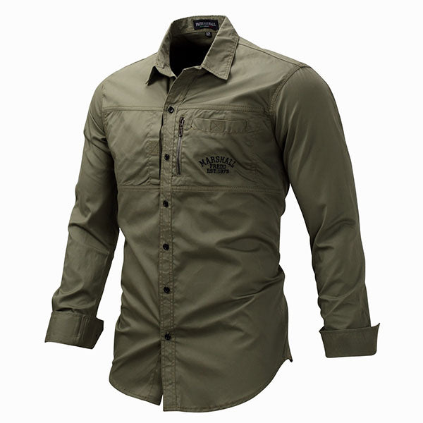 Front Zipper Solid Color Men's Shirt