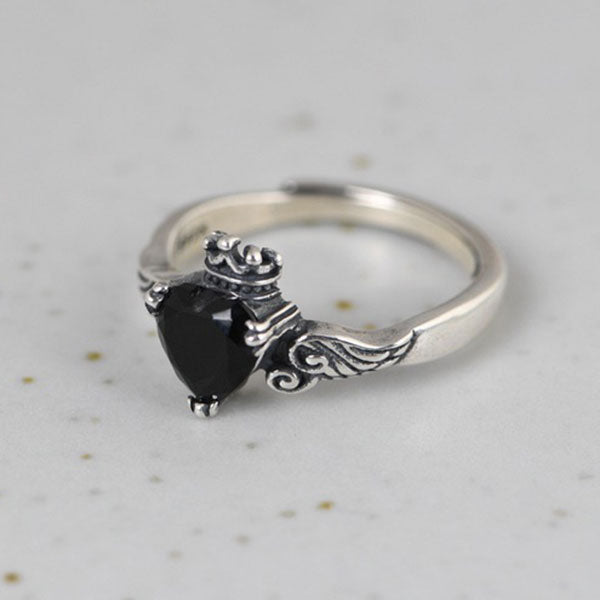 Fashion Crown And Wing Shape 925 Sterling Silver Adjustable Ring For Women