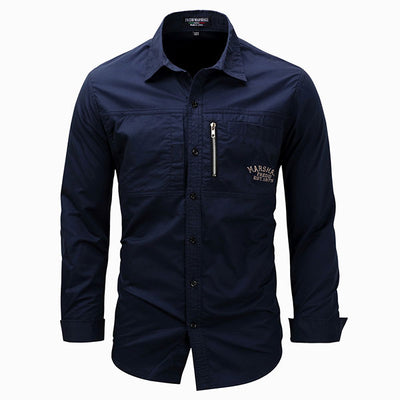 Front Zipper Solid Color Men's Shirt