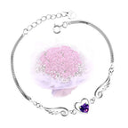 Gorgeous Angel Wing Heart Shape Stone 925 Sterling Silver Platinum Plated Bracelet