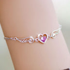 Gorgeous Angel Wing Heart Shape Stone 925 Sterling Silver Platinum Plated Bracelet