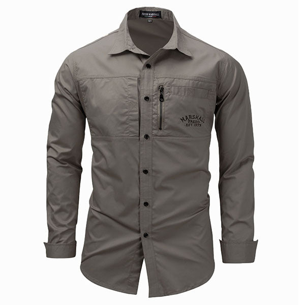 Front Zipper Solid Color Men's Shirt