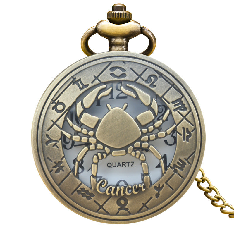 Retro Zodiac Sign Necklace Pendant Pocket Watch