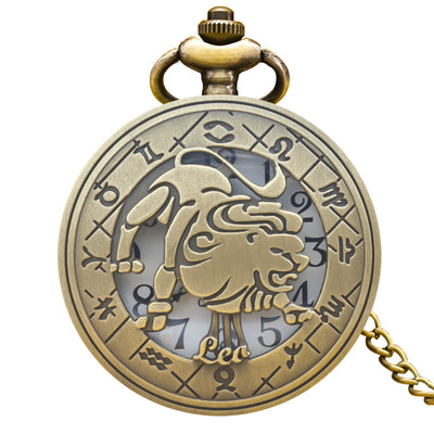 Retro Zodiac Sign Necklace Pendant Pocket Watch