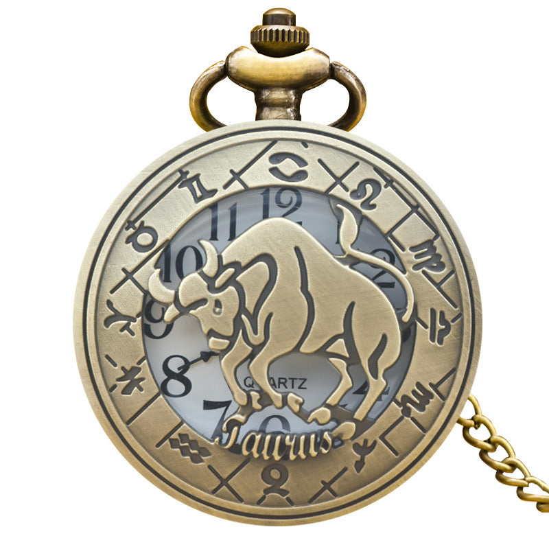 Retro Zodiac Sign Necklace Pendant Pocket Watch