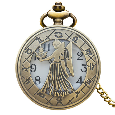 Retro Zodiac Sign Necklace Pendant Pocket Watch