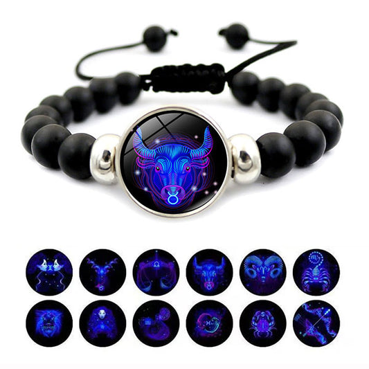 Fashion Charm Element Adjustable String Blue Zodiac Sign Luminous Bracelet