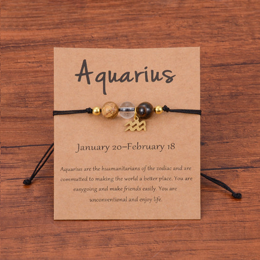 Neat And Clean Adjustable String Zodiac Sign Unisex Bracelet With Cards
