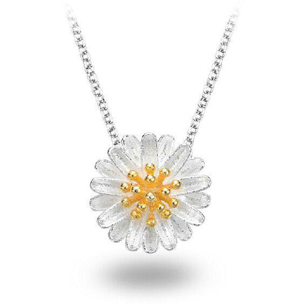 Little Daisy Shape 925 Sterling Silver Gold Plated Pendant Necklace