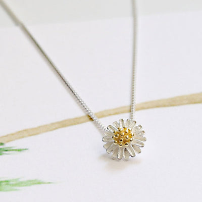 Little Daisy Shape 925 Sterling Silver Gold Plated Pendant Necklace