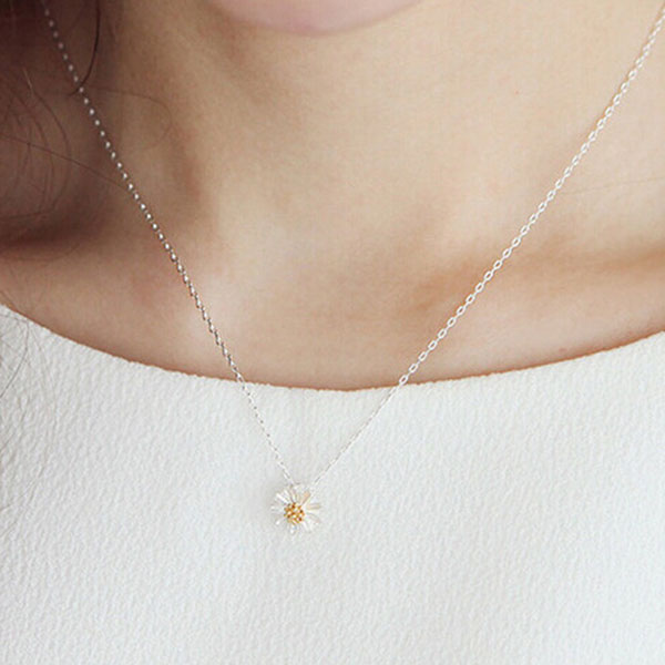 Little Daisy Shape 925 Sterling Silver Gold Plated Pendant Necklace