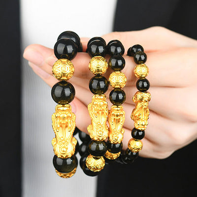 Attract Wealth Money Beads And Pixiu Obsidian Bracelet For Men And Women