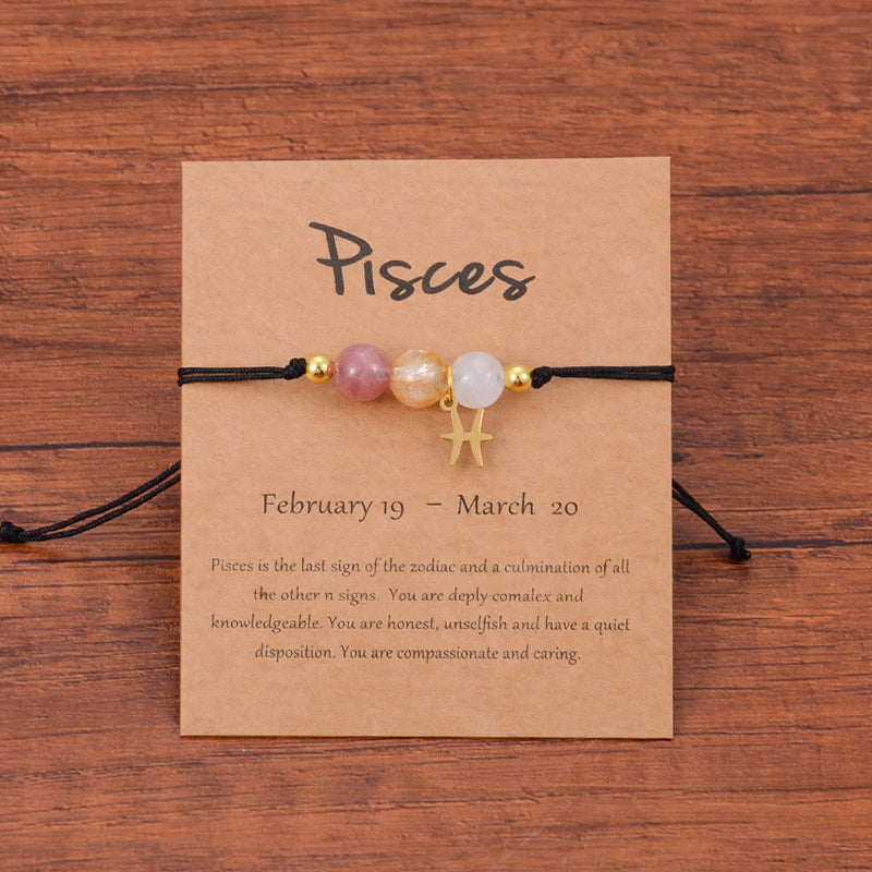 Neat And Clean Adjustable String Zodiac Sign Unisex Bracelet With Cards